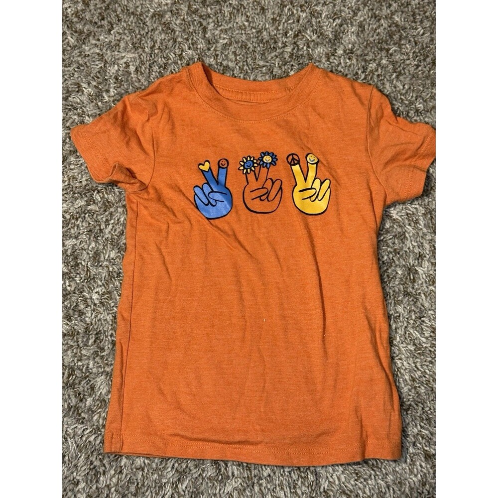 Cat & Jack Toddler Boys 2T Peace Sign Hands Graphic T-Shirt Orange Cotton Blend - Picture 1 of 7